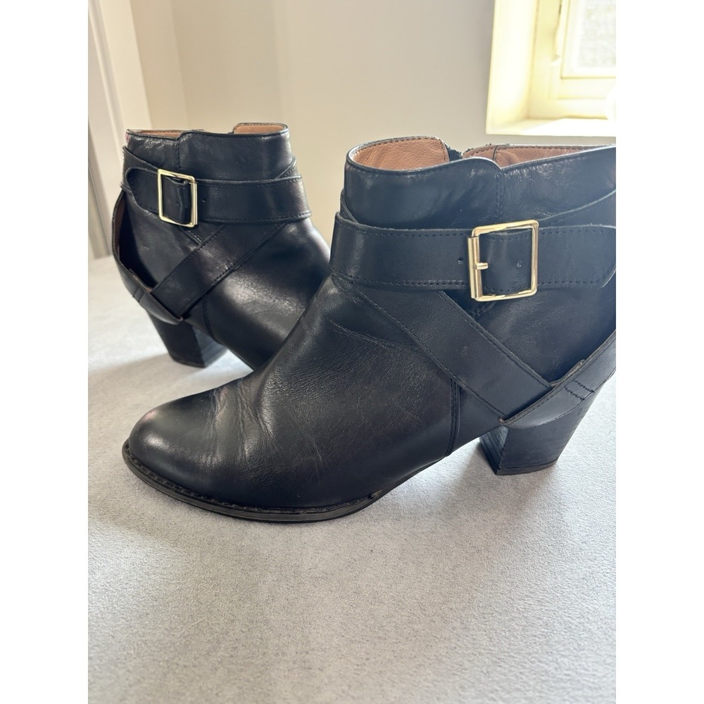 Vionic Womens Trinity Black Block Heel Zip Ankle Bootie Size 8.5 Straps Leather